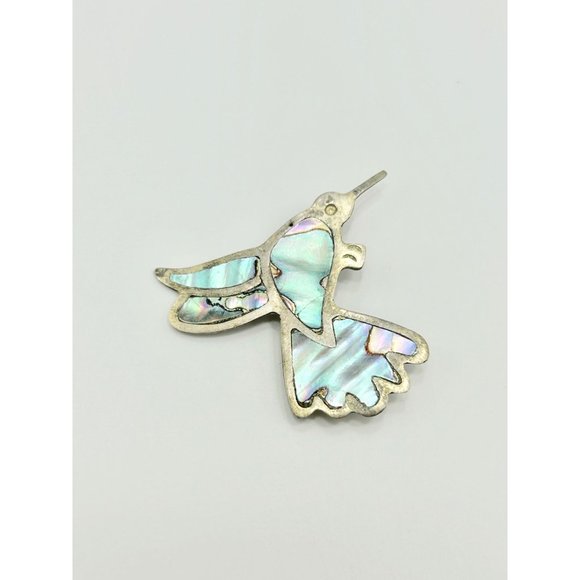 Vintage Alpaca Silver Mexico Hummingbird Bird Pin Brooch w Abalone Shell Inlay - Picture 4 of 13